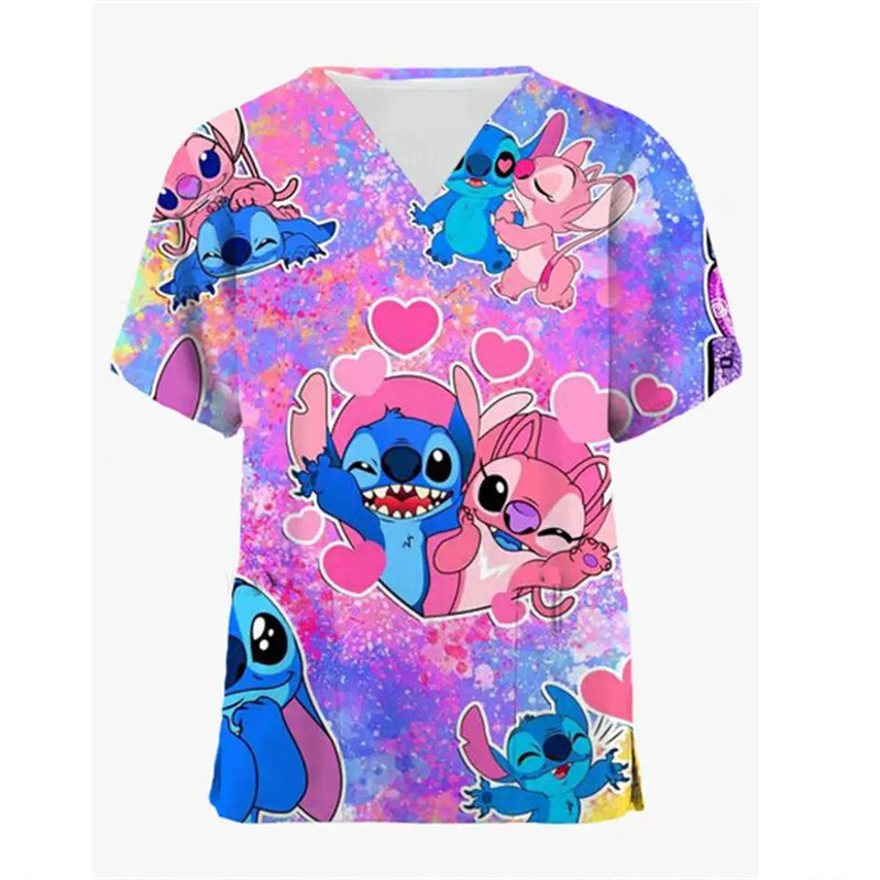 Disney Mickey or Stitch Print Medical Scrub Tops