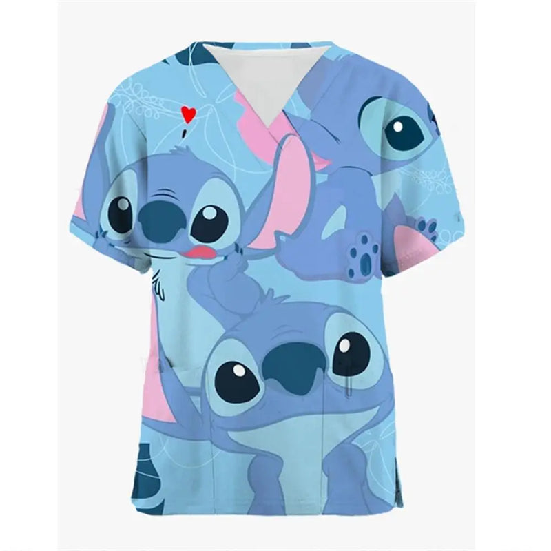 Disney Mickey or Stitch Print Medical Scrub Tops