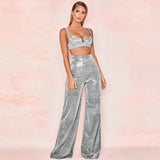 Silver High-Waisted Straight-Leg Casual Pants for Women