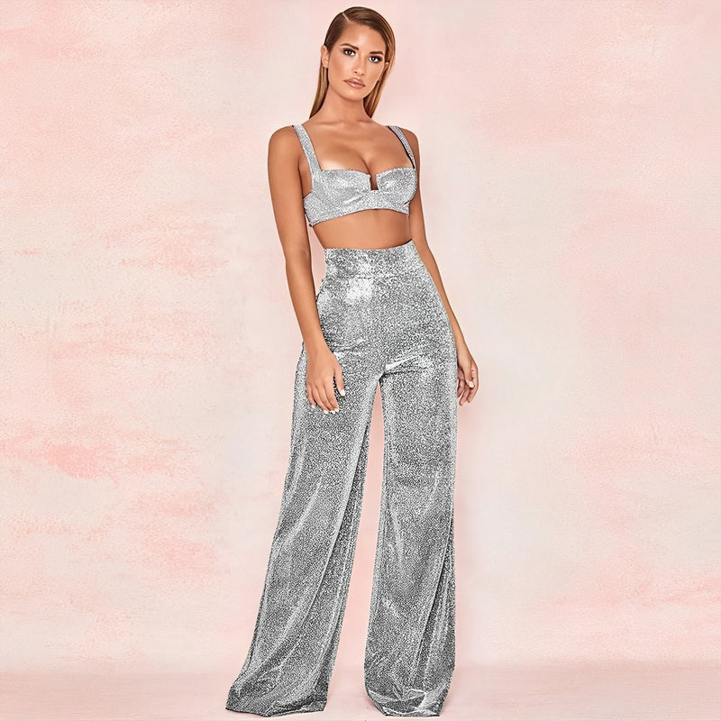 Silver High-Waisted Straight-Leg Casual Pants for Women