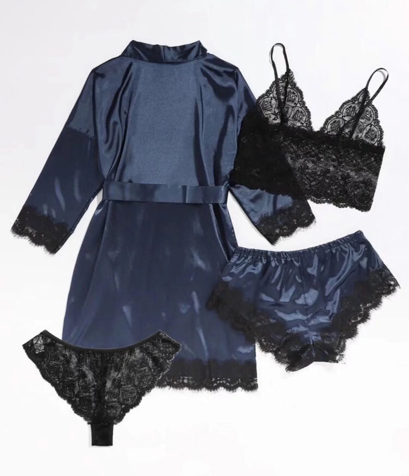 Lace Camisole, Shorts, and Robe Pajama Set