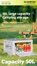 Camping Folding Box with Wooden Cover - Outdoor Storage Organizer