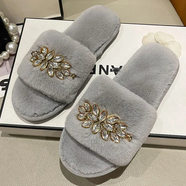 Fluffy Fur Slippers - Fashion Chain Design Women Home Slippers