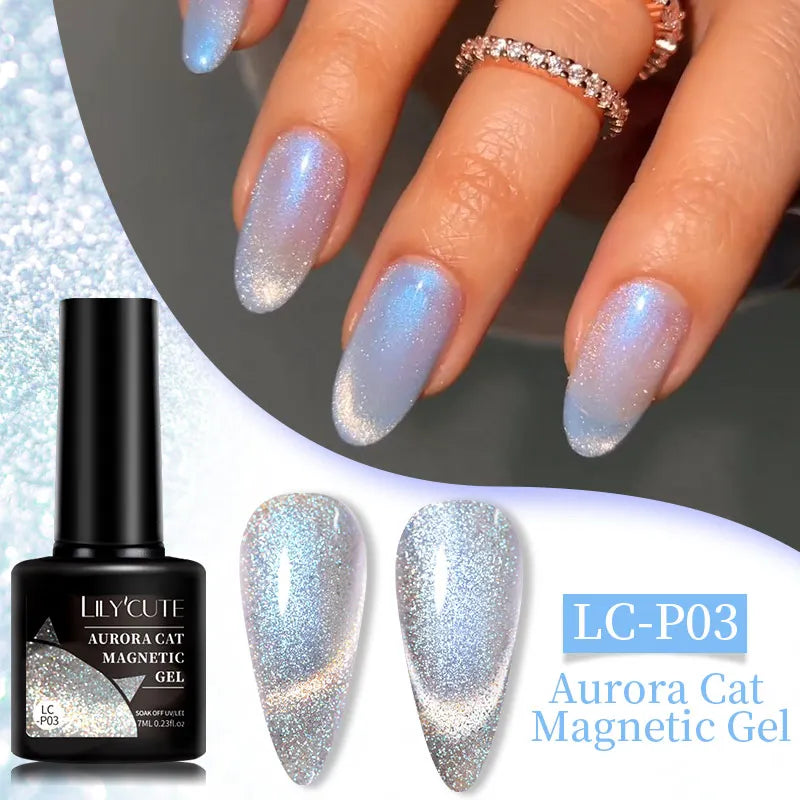 3 IN 1 Platinum Rose Gold Magnetic Gel Nail Polish - Moonlight Magnetic Gel Varnish with Glitter