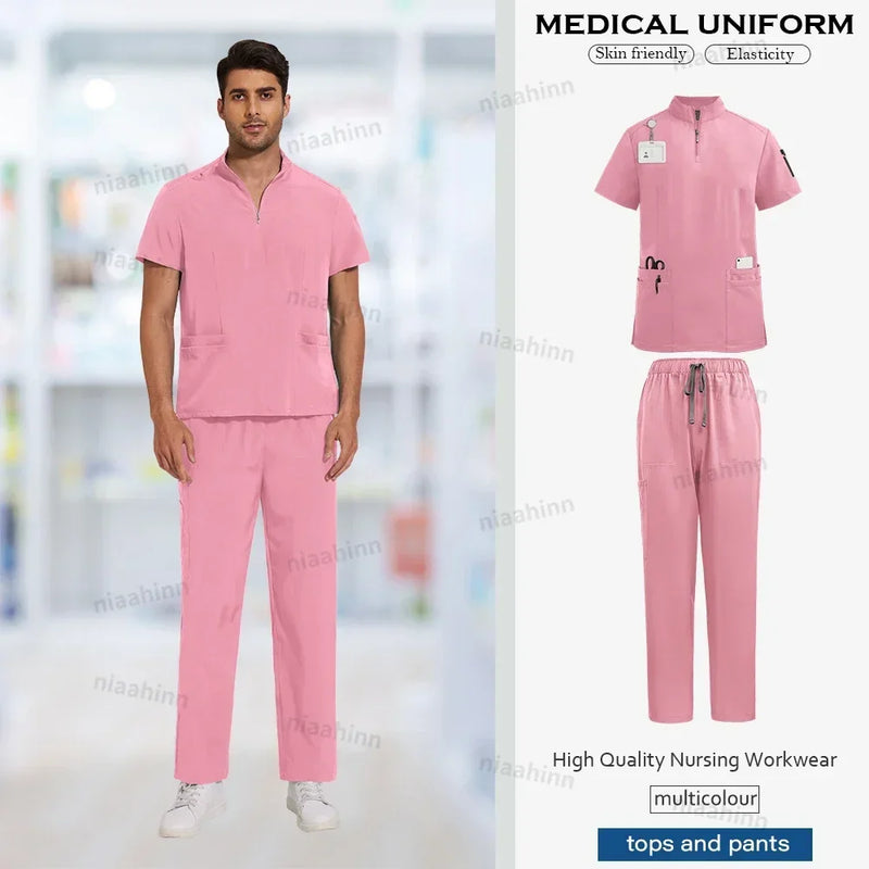 Men's High Quality Hospital Nurse Scrubs Sets - Slim Fit Medical Scrubs