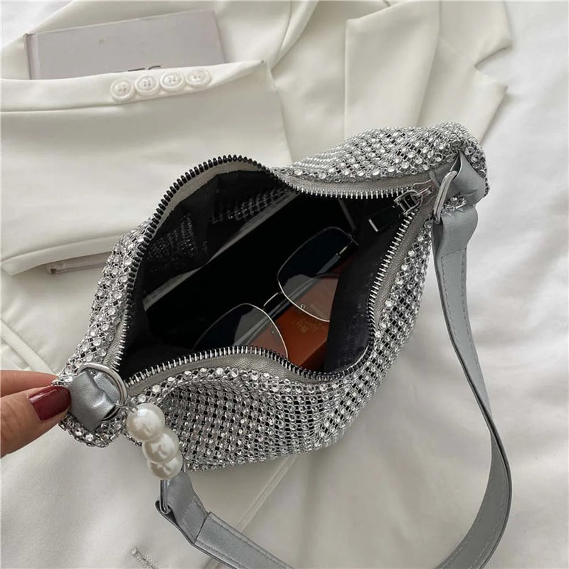 Luxury Evening Bag with Silver Rhinestones