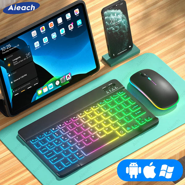 Rainbow RGB Backlit Wireless Keyboard and Mouse Set for Tablet, iPad, and Smartphone