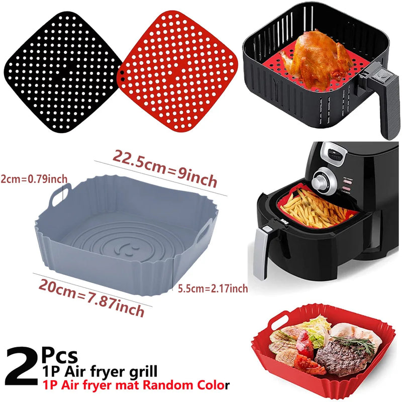 2Pcs Air Fryer Silicone Basket & Mold (Reusable Pan Liner)