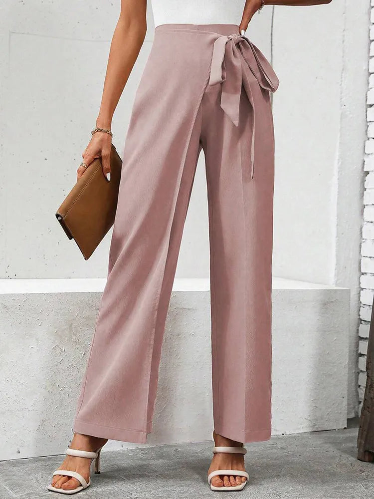 High Waist Lace-Up Back Zipper Temperament Suit Pants