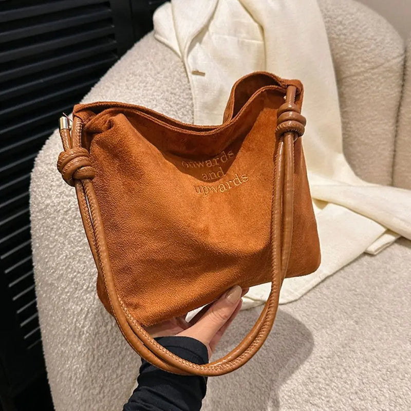 Suede Handbag - Casual Rope Buckle