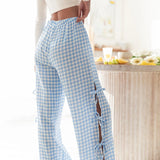 Women's Plaid Stripe with Side Ties Wide Leg Lounge Pants – Summer Casual Pajama Pants