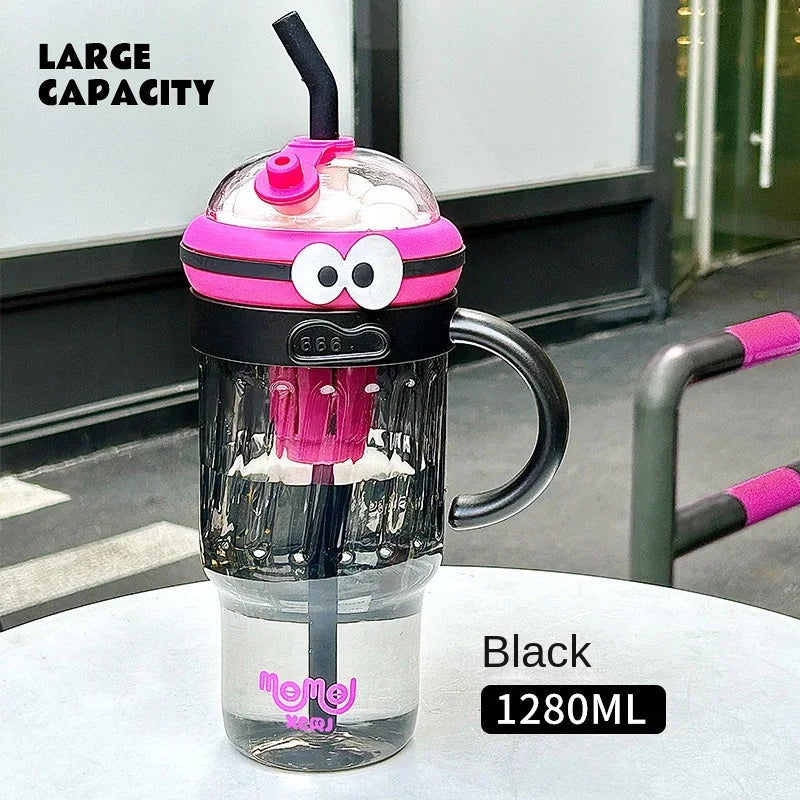 1280ml Large Capacity Outdoor Plastic Ice Kettle Water Bottle with Straw