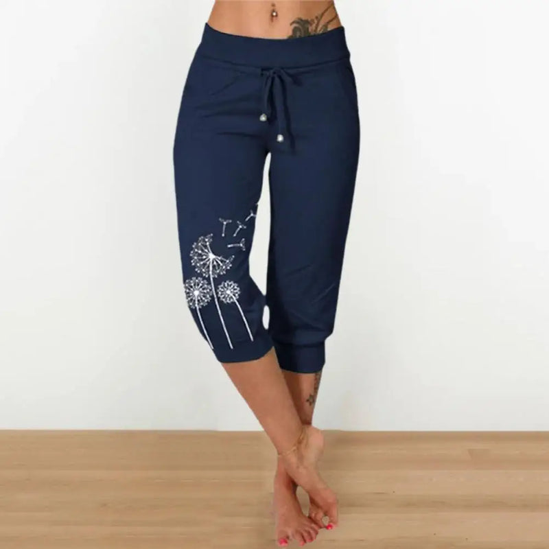 Dandelion Print - Casual Summer Cropped Pants