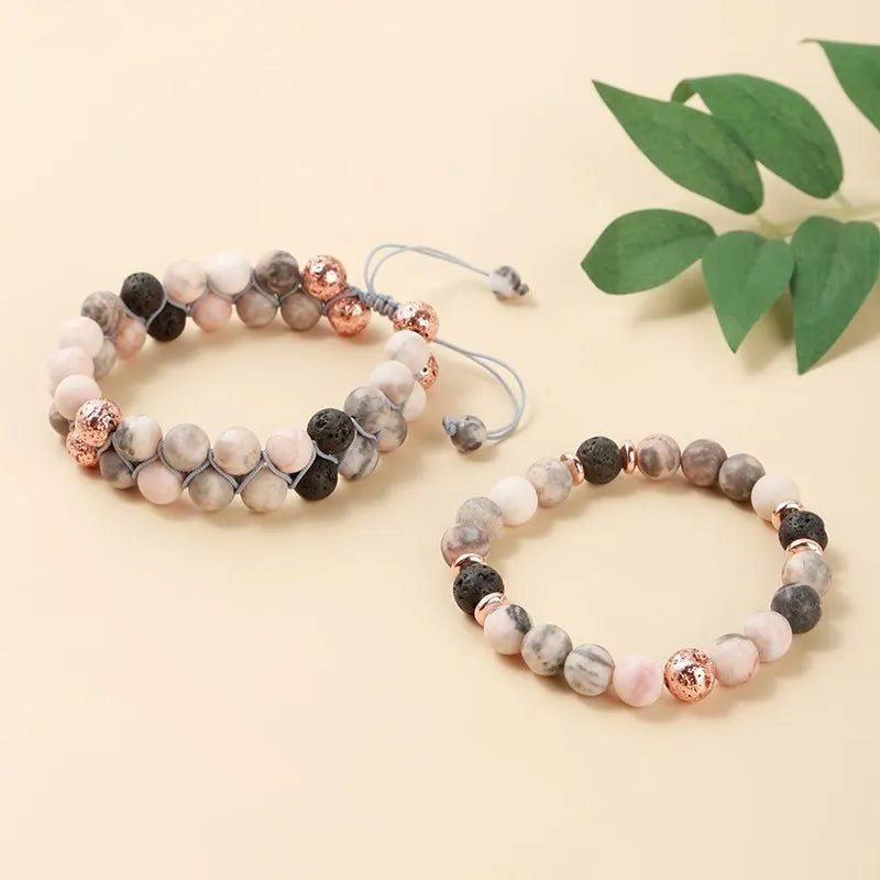 JD Natural Stone Double Layer Beaded Braided Bracelet