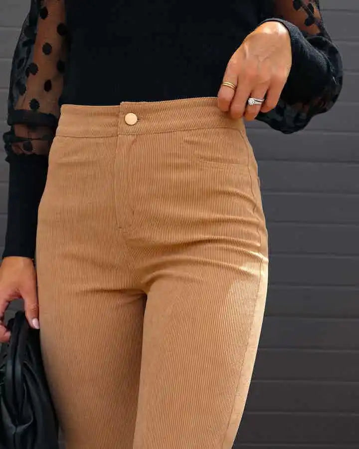 Fashionable Retro Corduroy Slightly Flared Pants