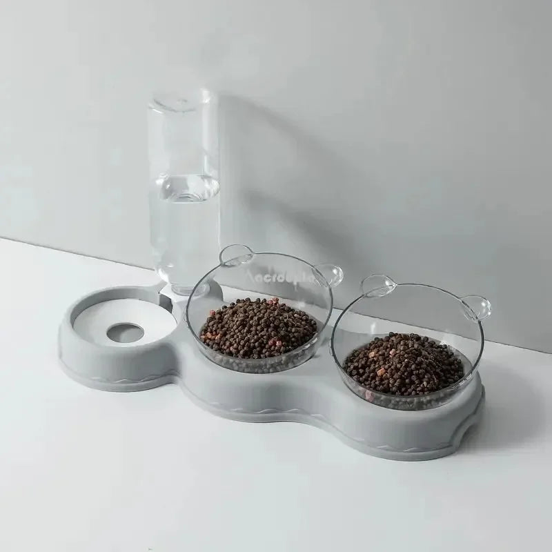 Pet Cat Bowl Automatic Feeder 3-in-1 Dog & Cat Food Bowl with Water Fountain