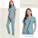 Medical Scrubs Set: Zippered Top with Tapered Leg Pants