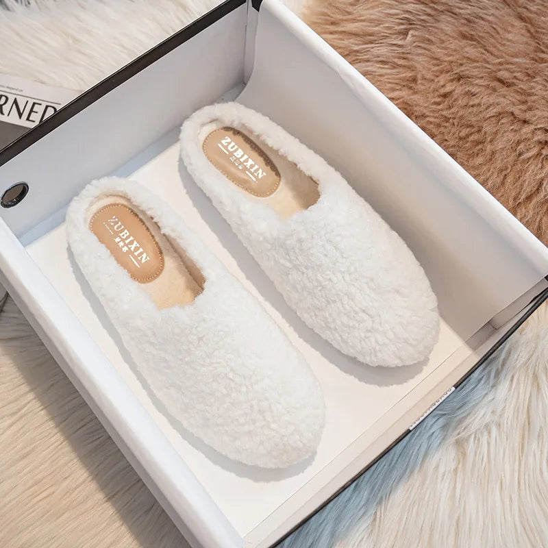 Round Toe Faux Fur Lambswool Slippers