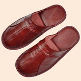 Men's Luxury Handmade Cow Split Leather Home Slippers