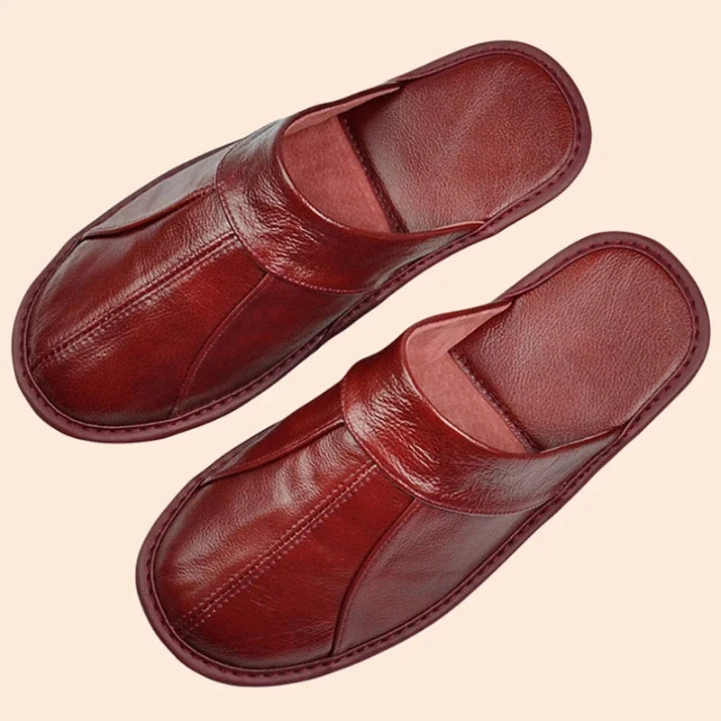 Men's Luxury Handmade Cow Split Leather Home Slippers