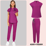 Stand Neck V-Cut Scrub Top & Jogger Pants Scrub Sets