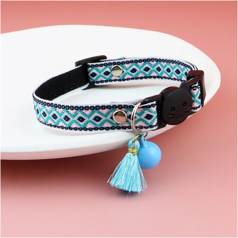 Adjustable Cat Collar with Tassels and Bells