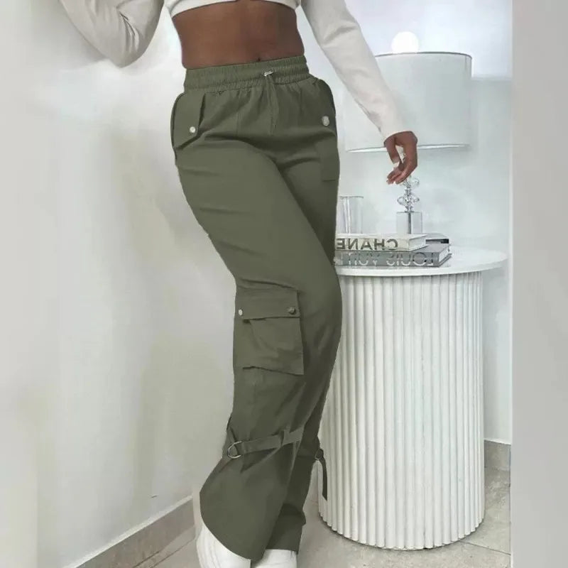 Women's Solid Color Casual Multi-Pocket Cargo Pants