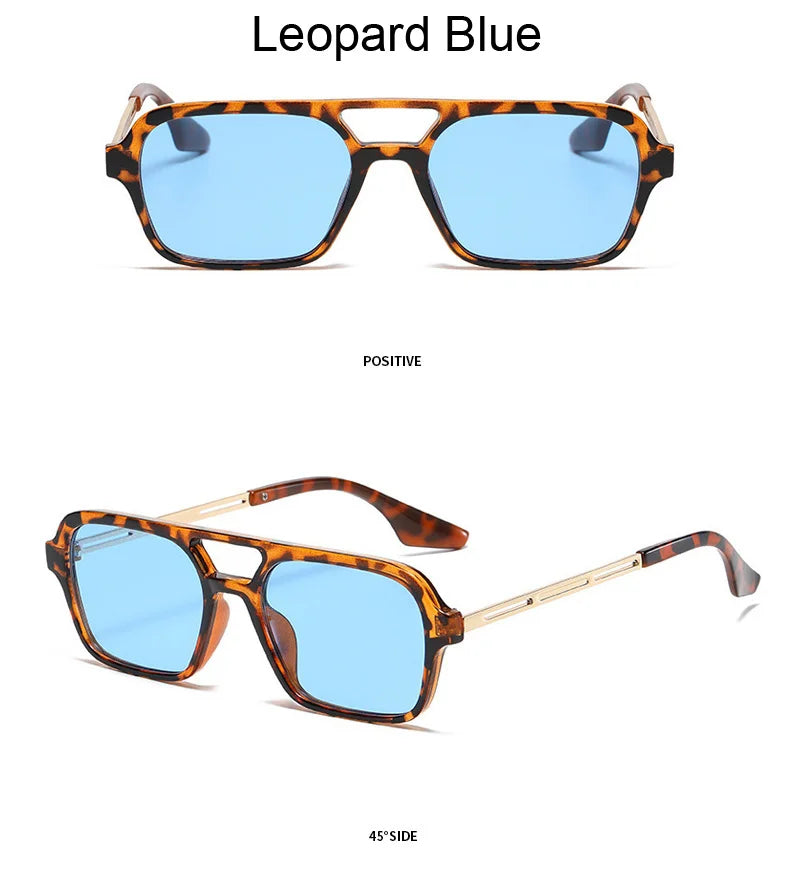 Vintage Hollow Leopard Blue Sunglasses