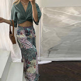 Twisted Open Top and Flower Printed Wide Leg Pants Set