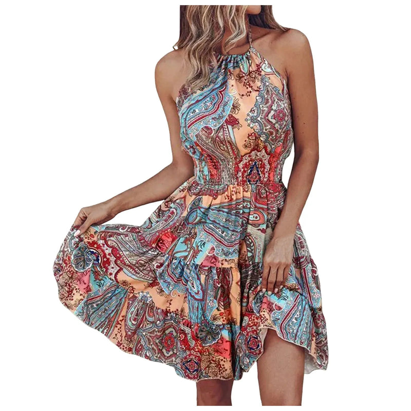 Halter Bohemian Floral Dress