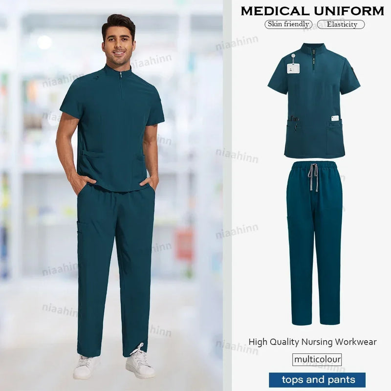 Men's High Quality Hospital Nurse Scrubs Sets - Slim Fit Medical Scrubs