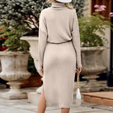 Turtleneck Ribbed Pullover Thermal Dress