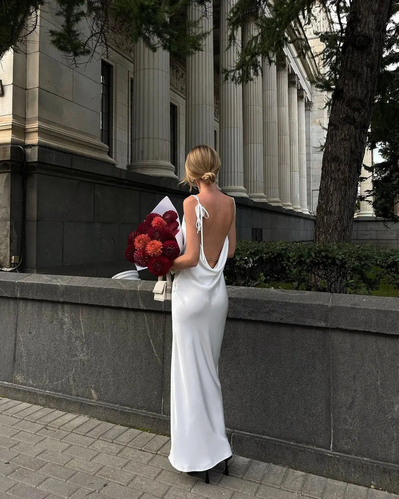 Elegant White Satin Maxi Dress