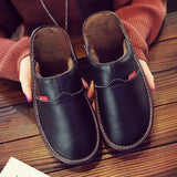 Winter Indoor Warm Lovers Thick Wool Anti-Skid Leather Slippers