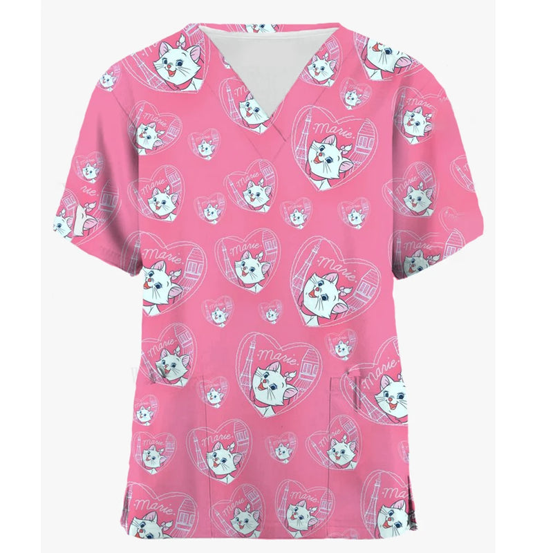 Disney Mary Cat Print Scrub Top