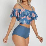 Off Shoulder Ruffles with Shorts Split Swimsuit