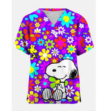 Snoopy Cartoon Print Scrub Tops