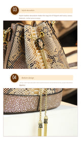 One-Shoulder Drawstring Leather Snake Pattern Bag