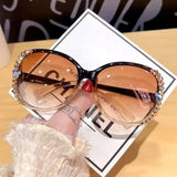 Bling Rhinestone Vintage Gradient Lens Sunglasses UV400