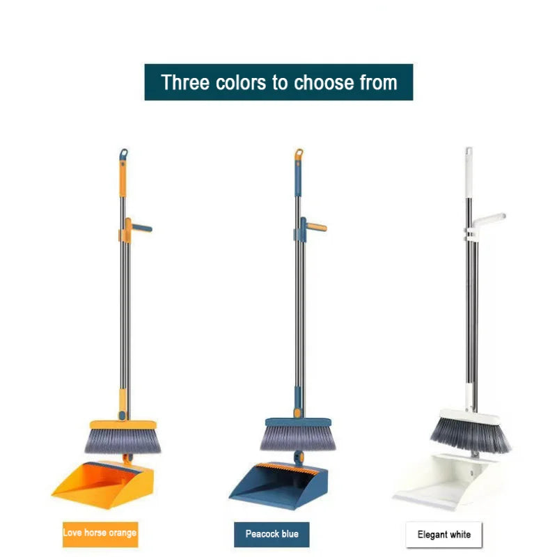 Folding Broom Dustpan Floor Brush Set – Indoor Non-stick Hair Long Handle Broom with Stand-Up Dustpan Combo Set