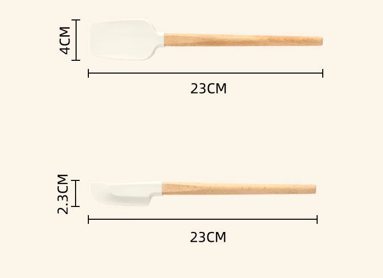 2Pcs/Set White Silicone Cream Spatula - Non-stick Pastry Blenders with Wood Handle