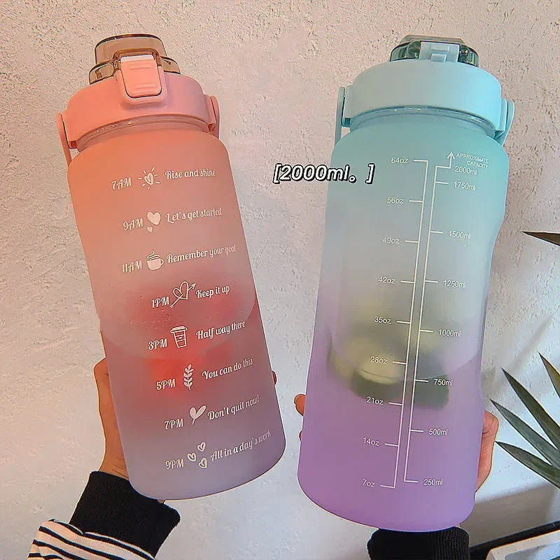 2 Liter Water Bottle with Straw - Cold Water with Time Scale