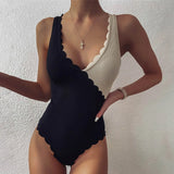 One Piece Bathing Suit - Patchwork Backless Bodysuit