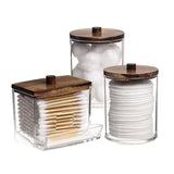 Multi-purpose Transparent Cosmetic Storage Box with Wooden Lid