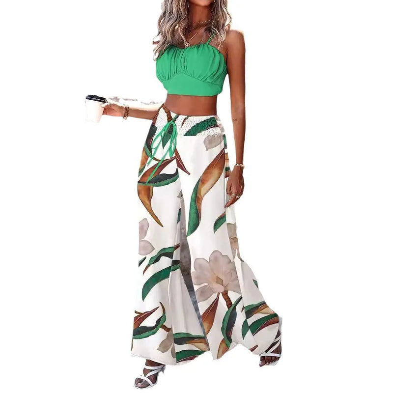 Camis Crop Top and Wide Leg Pant Set