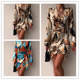 Vintage Long Sleeve Printed Slim Mini Dress