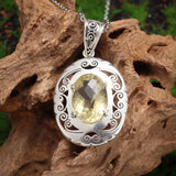 Exquisite Oval Yellow Gemstone Crystal Petal Pendant Necklace