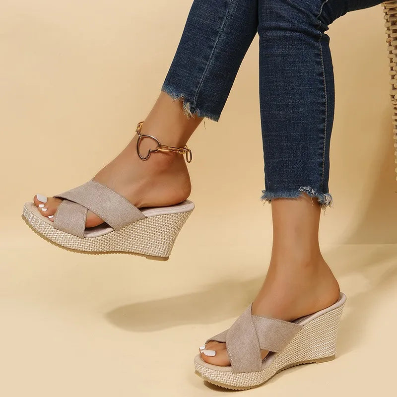 Wedge Sandals Casual Peep Toe Slip-On Platform Sandals