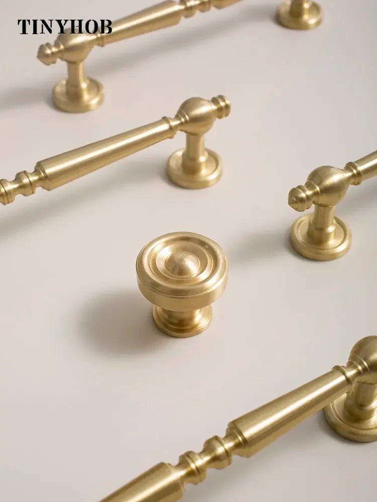 Vertical Solid Brass Gold Drawer Knobs T-Bar Handle