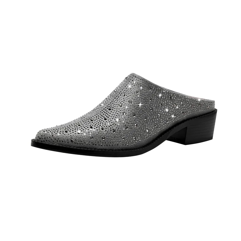 Diamond Pointed Middle Heel Large Baotou Muller Slippers